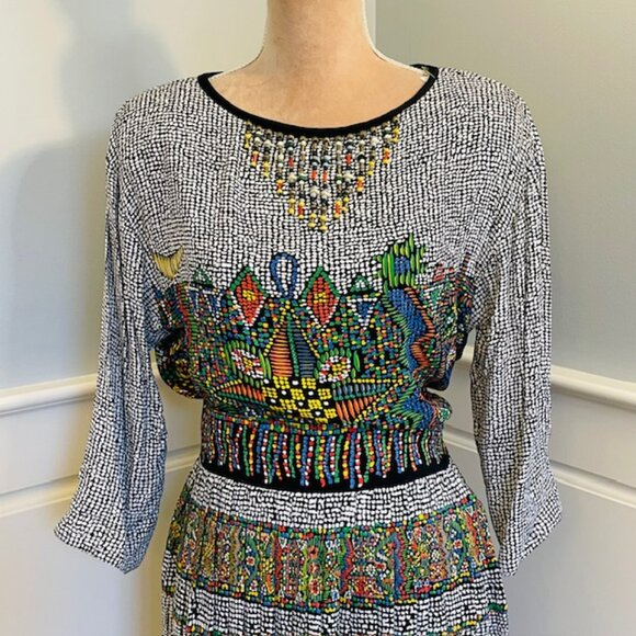 Vintage Platinum By Dorothy Schoelen Abstract Beaded Skirt Set Boho Art Medium - Picture 3 of 16